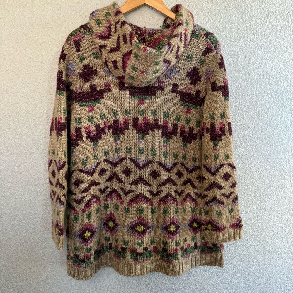 J.Jill Aztec Lenox Hooded Cardigan Sweater Size Medium Brooch Closure Wool Blend - Picture 4 of 9